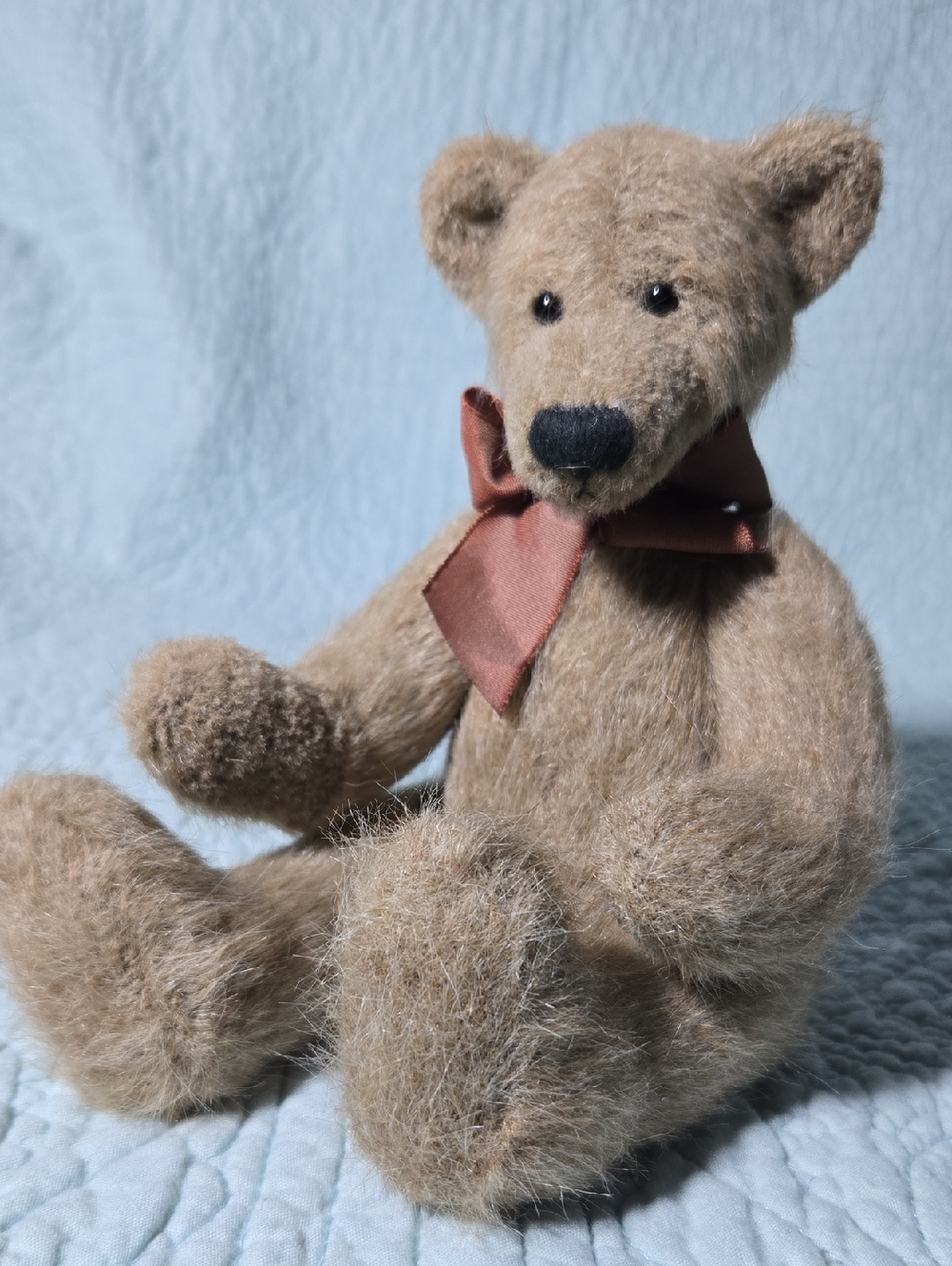 Russ 100th Anniversary Coleridge Teddy Bear Long Hair Tan  with Rust Bow